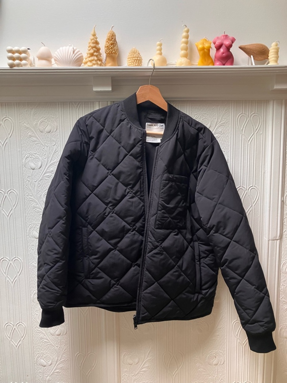 Frank & Oak Quilted Bomber Jacket - Black